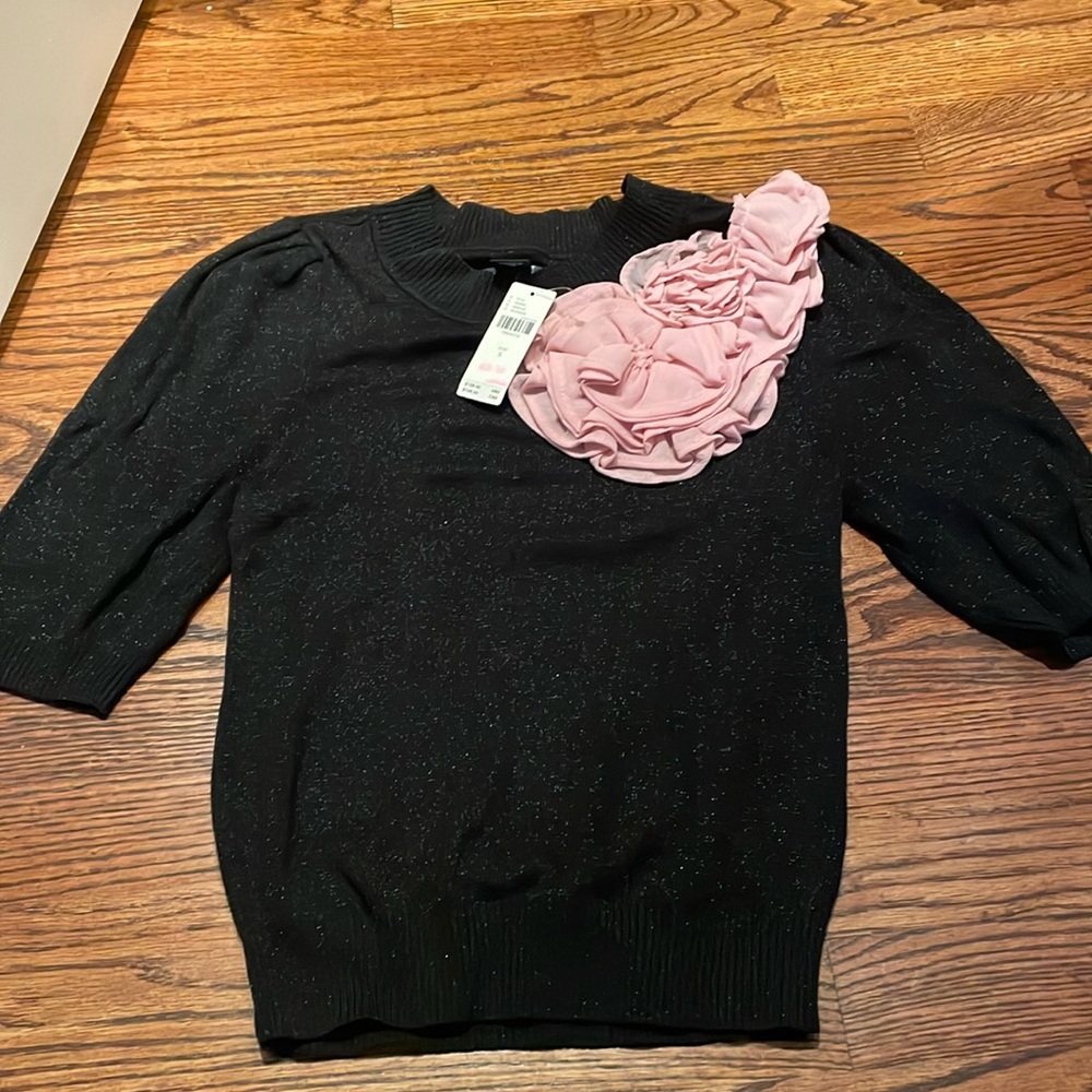 Maeve for Anthro NWT sweater with shimmer and pink flower.